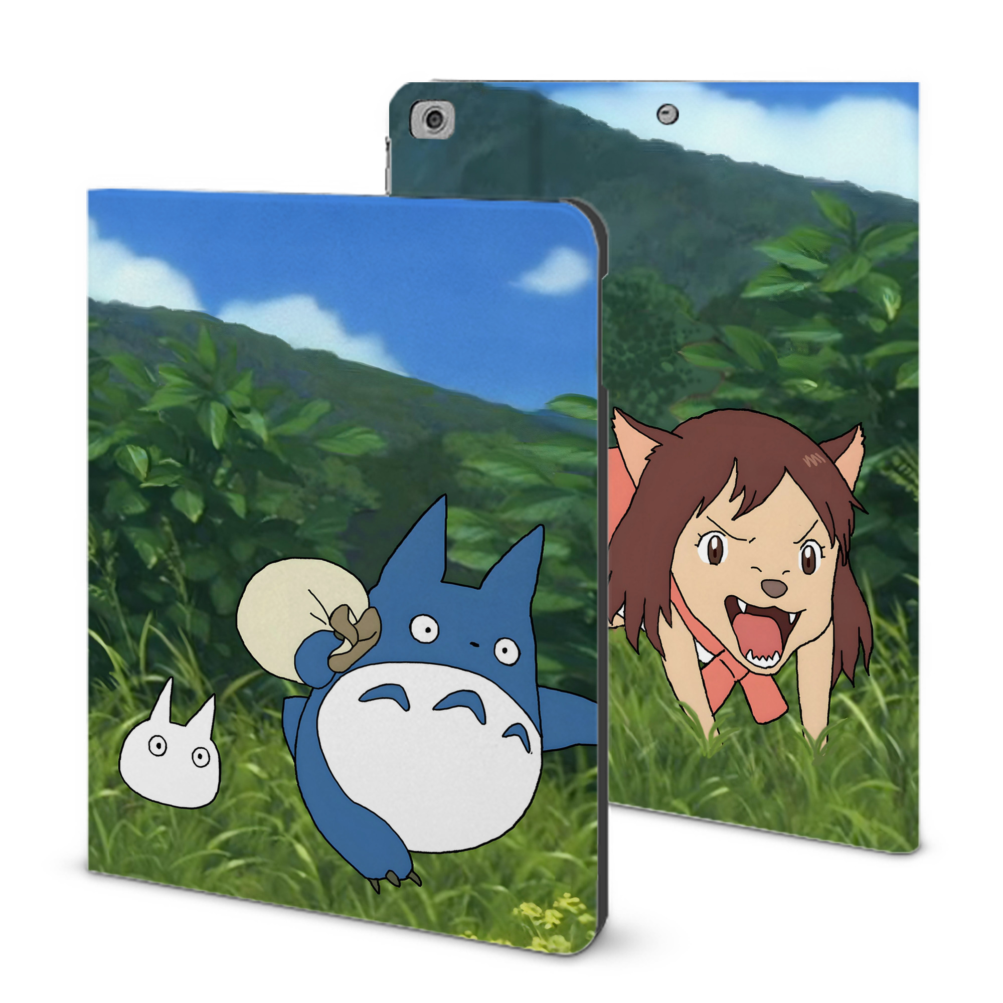 （画像用） となりのトトロ 草壁メイ 草壁サツキ My Neighbor Totoro Satsuki Kusakabe Mei Kusakabe IPad ケース ブック型 PUレザー TPU 耐衝撃 軽量 薄型 ペン収納なし 全面保護 IPad 各モデル対応